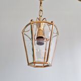 Pair of brass and bevelled glass pendant lights/lanterns, 1950-60.