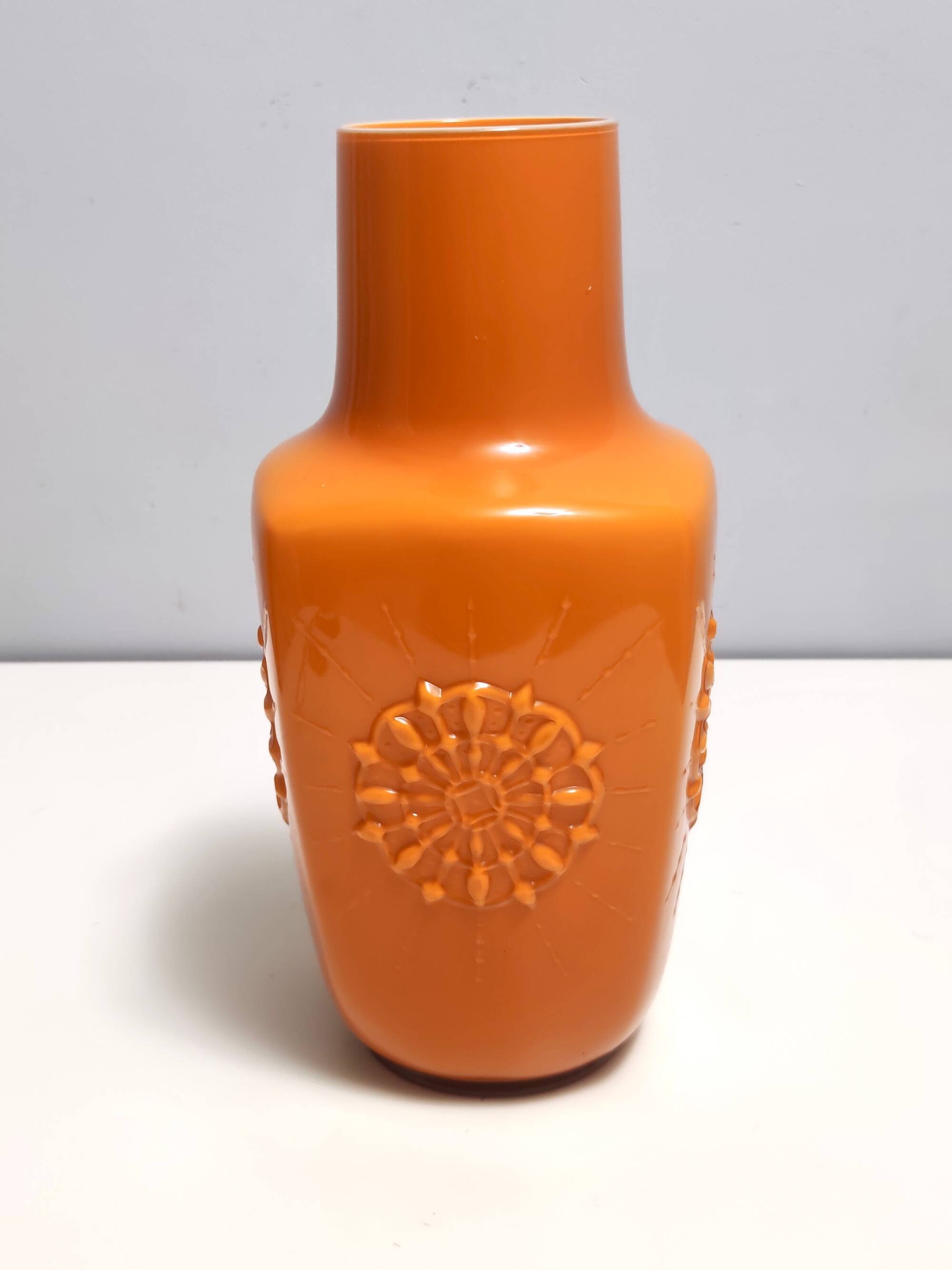 Postmodern Orange Encased Hand-Blown Glass Flower Vase, Empoli, Italy