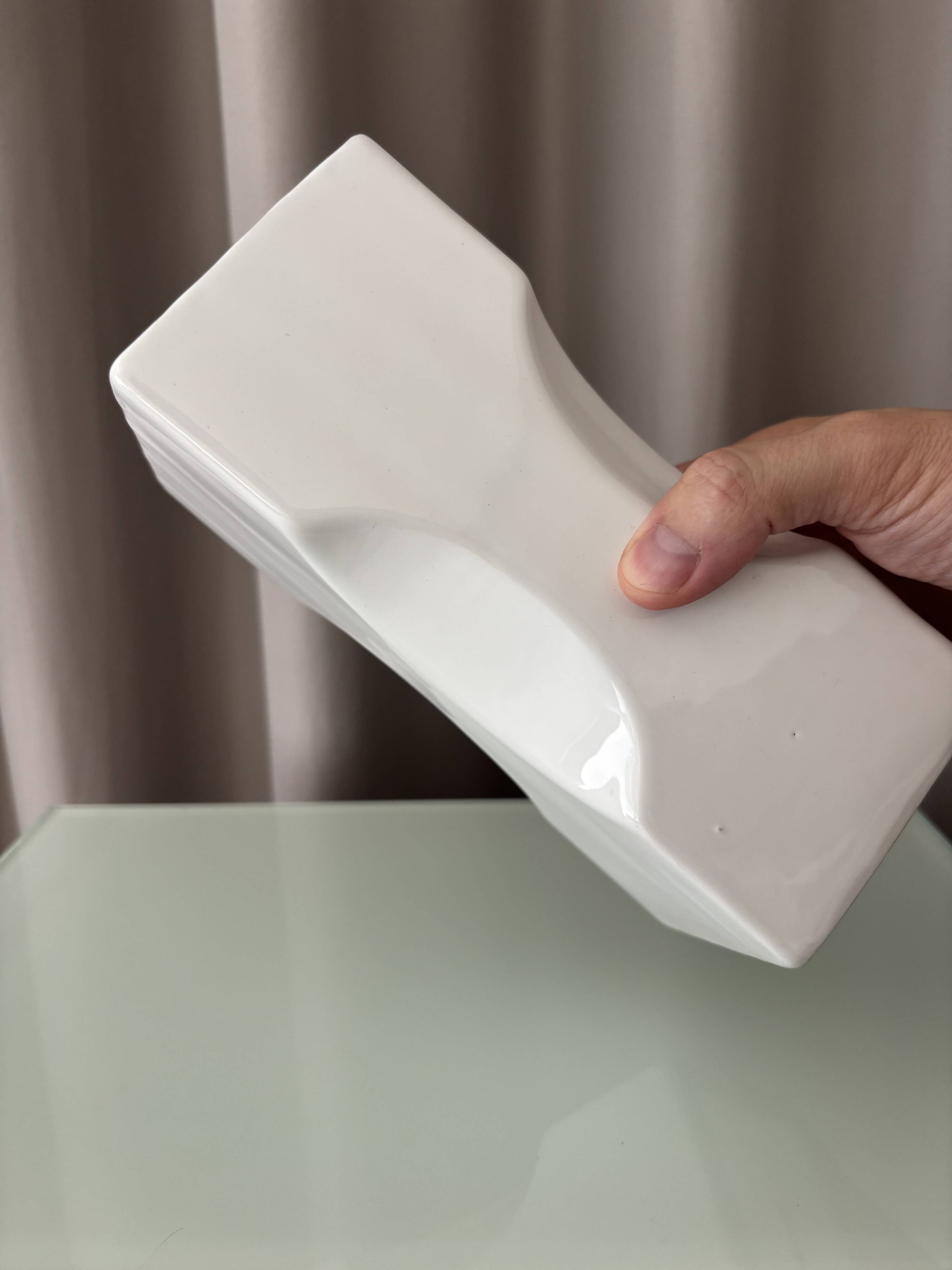 Vintage Sculptural White Ceramic Vase | Postmodern / Memphis Style