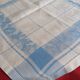 White and sky blue damask tablecloth and 10 towels