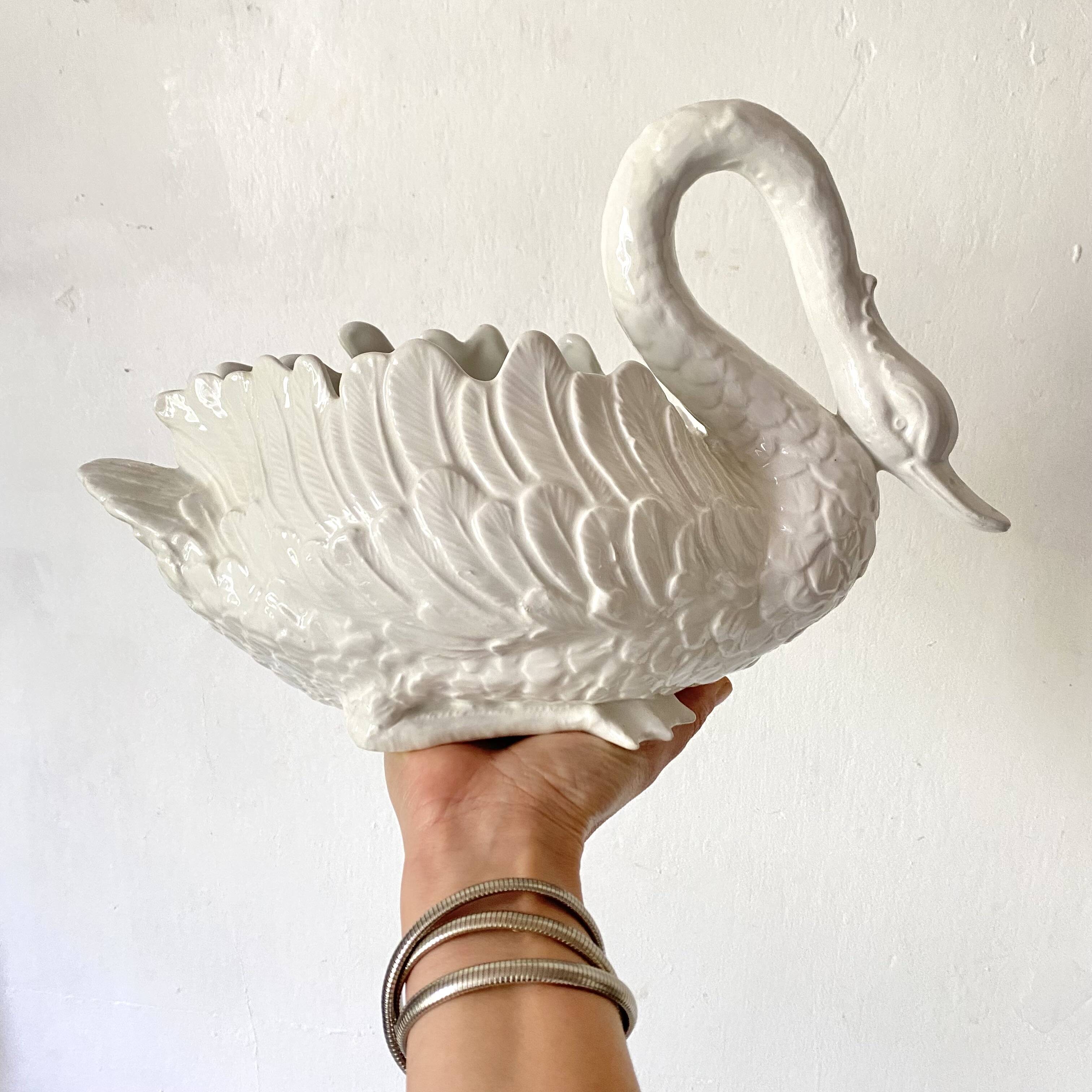 Large ceramic swan planter Bassano Italy
