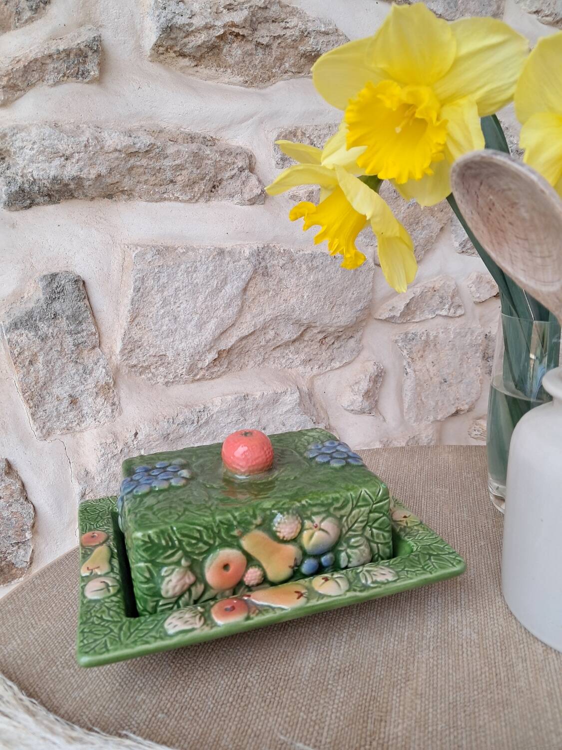 Antique butter dish in slip