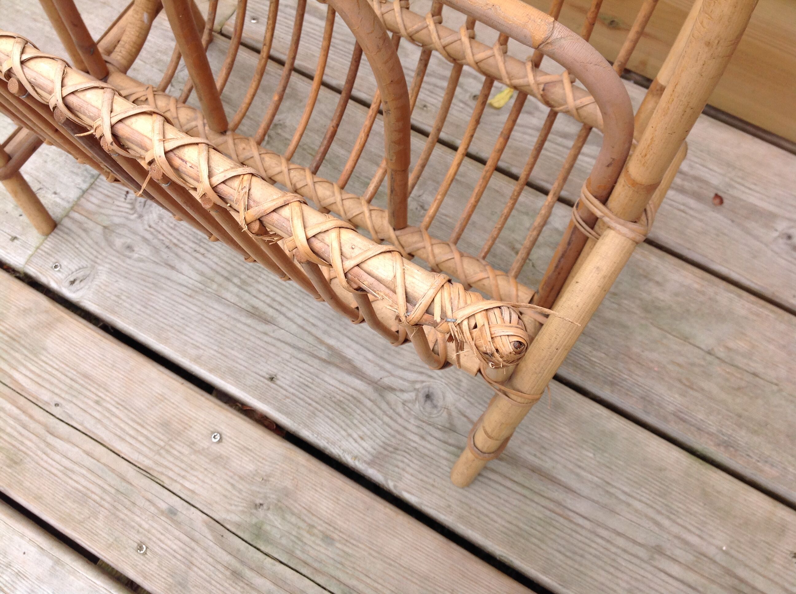 Vintage rattan magazine holder