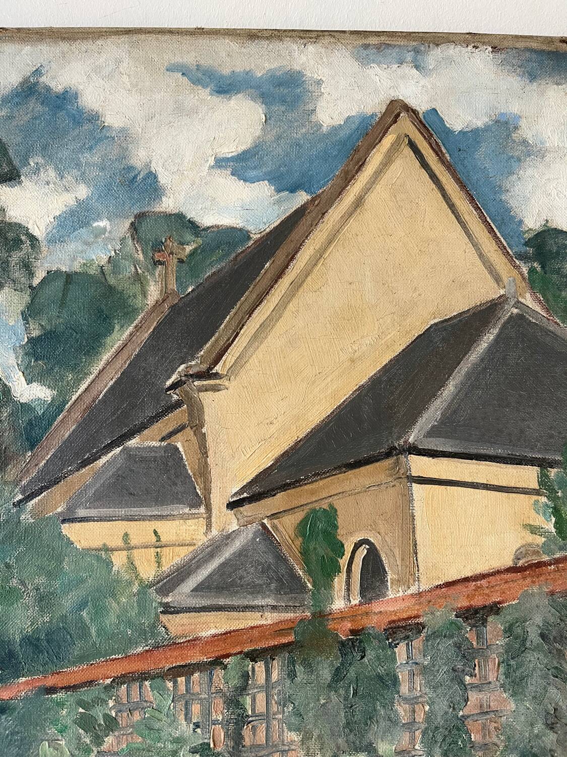 Country house with young man, signed Bernard Delafon