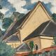 Country house with young man, signed Bernard Delafon