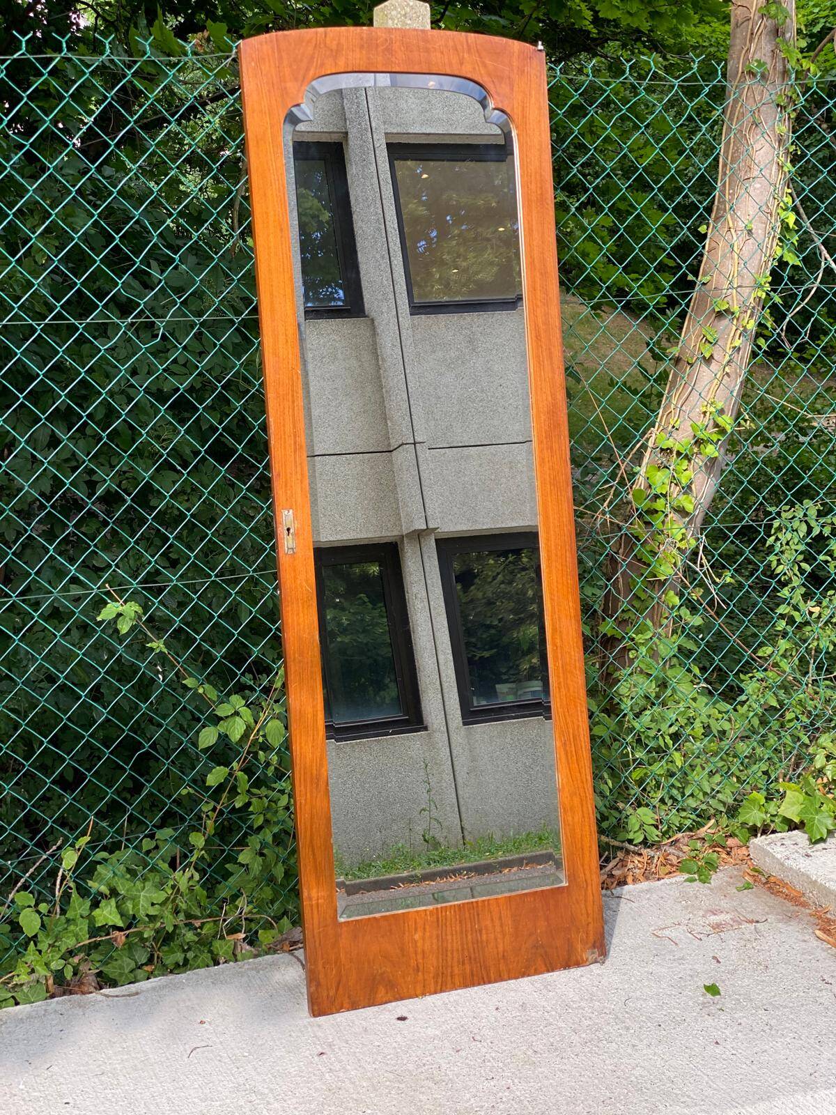 Vintage art deco concave wooden mirror 180cm