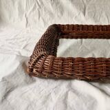 Vintage rectangular woven rattan wall mirror