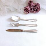 Set of three silver-plated cutlery with monograms and hallmarks