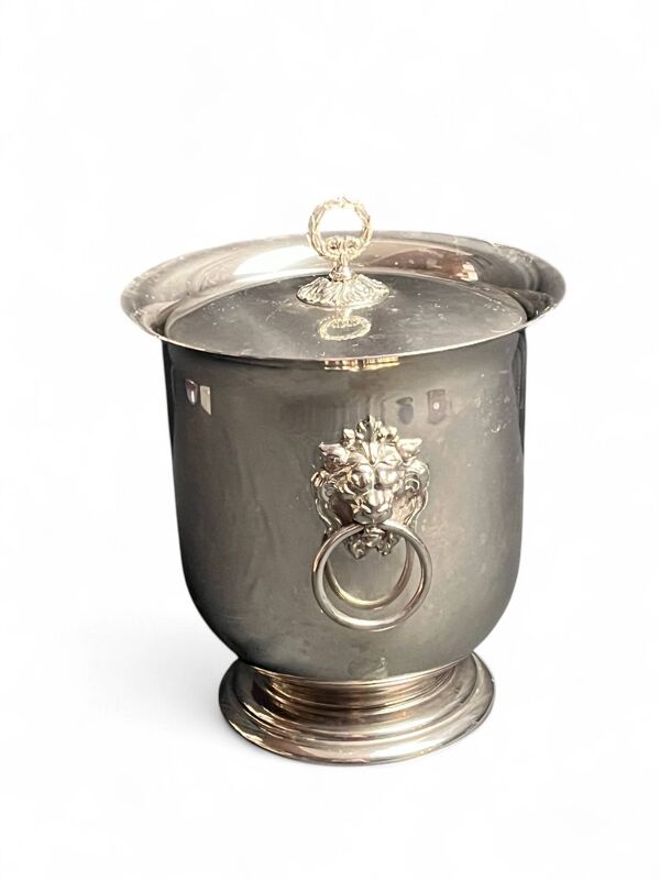 Arts de la table, seau à glace Thermid métal argenté bol verre anses lion X