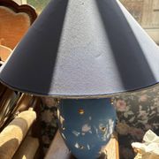 Large table lamp in blue ceramic with gold details.