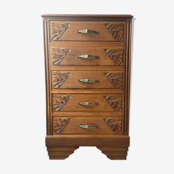 Commode semainier old era Art Deco in Walnut renovated