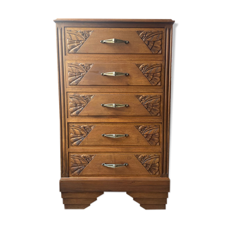 Commode semainier old era Art Deco in Walnut renovated
