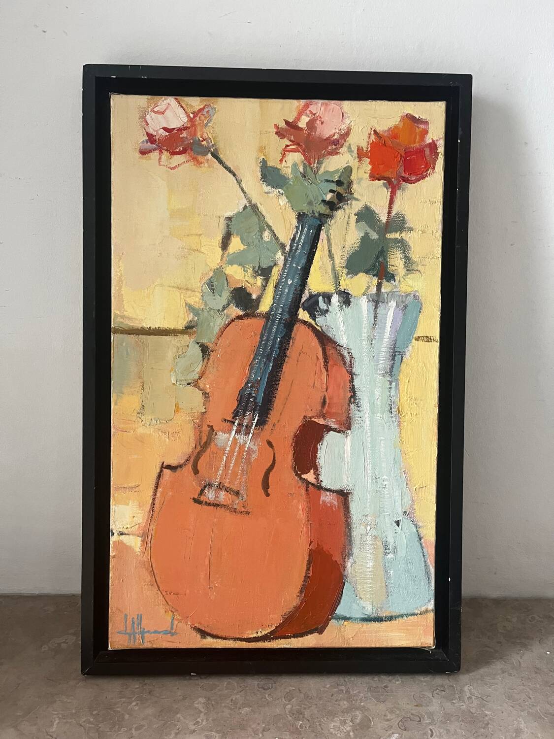 The violin with roses, oil on canvas