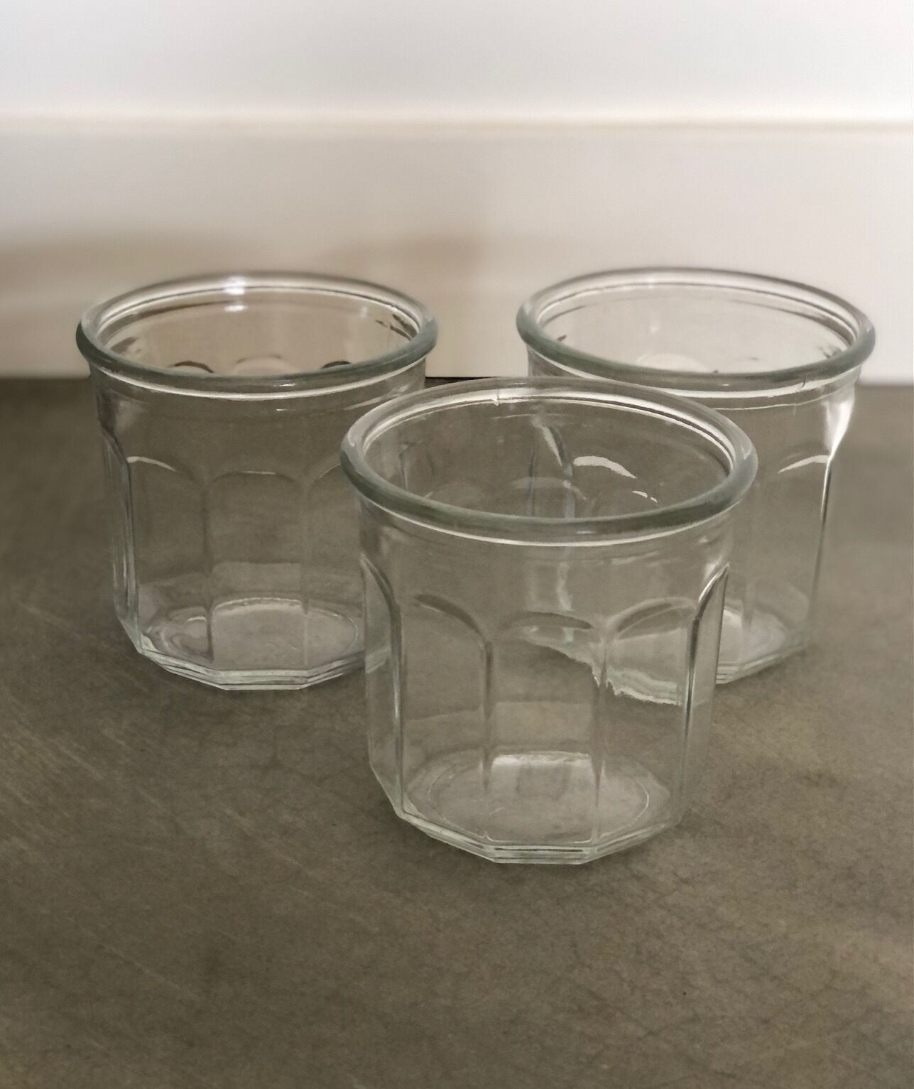 3 Old jam jars