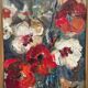 Swedish Oil on Canvas“Red Poppies and White Blossoms” by L. Stokes, Vintage
