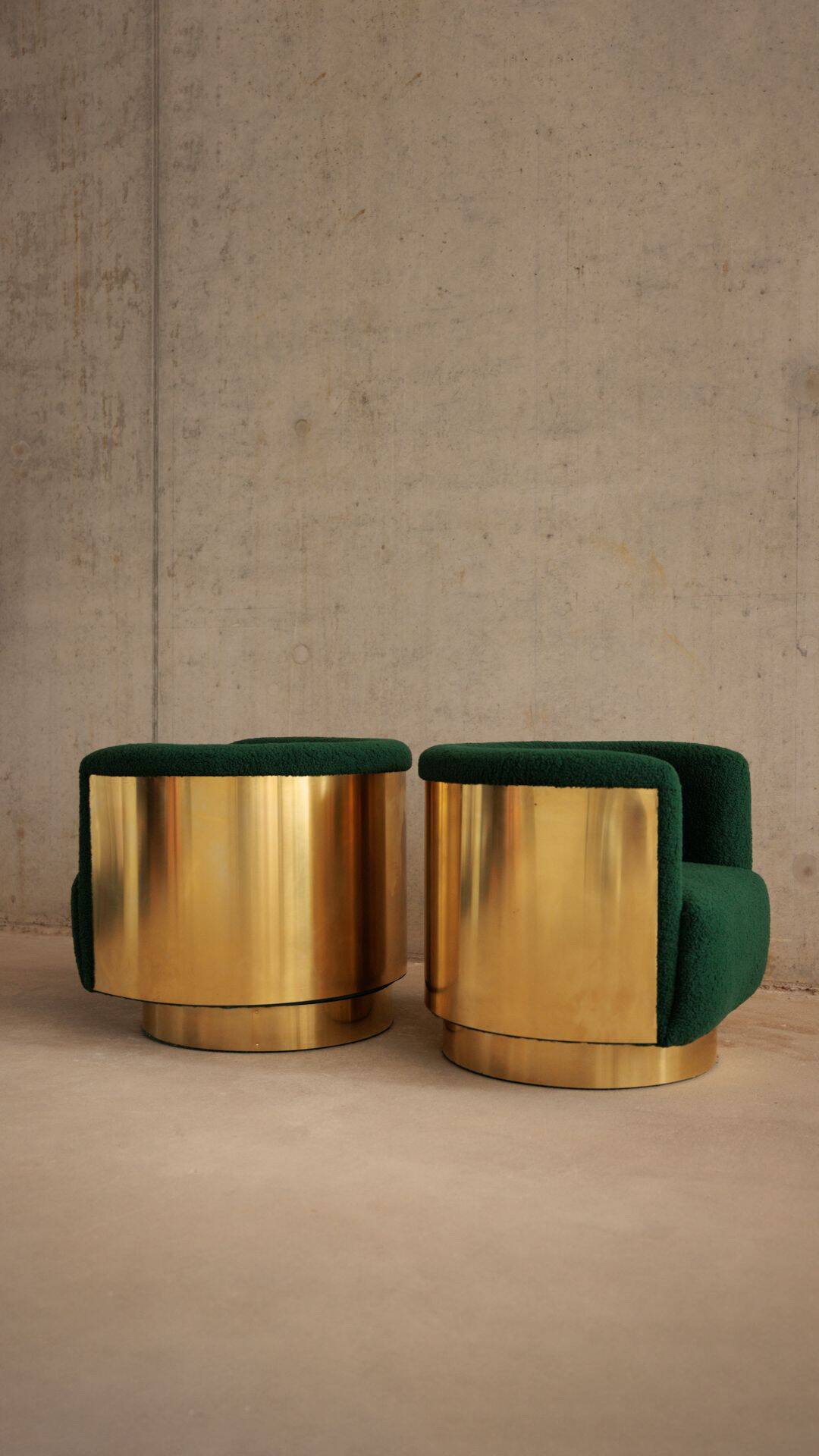 Set of 2 Mid-century brass swivel lounge chairs, Italy mid-century