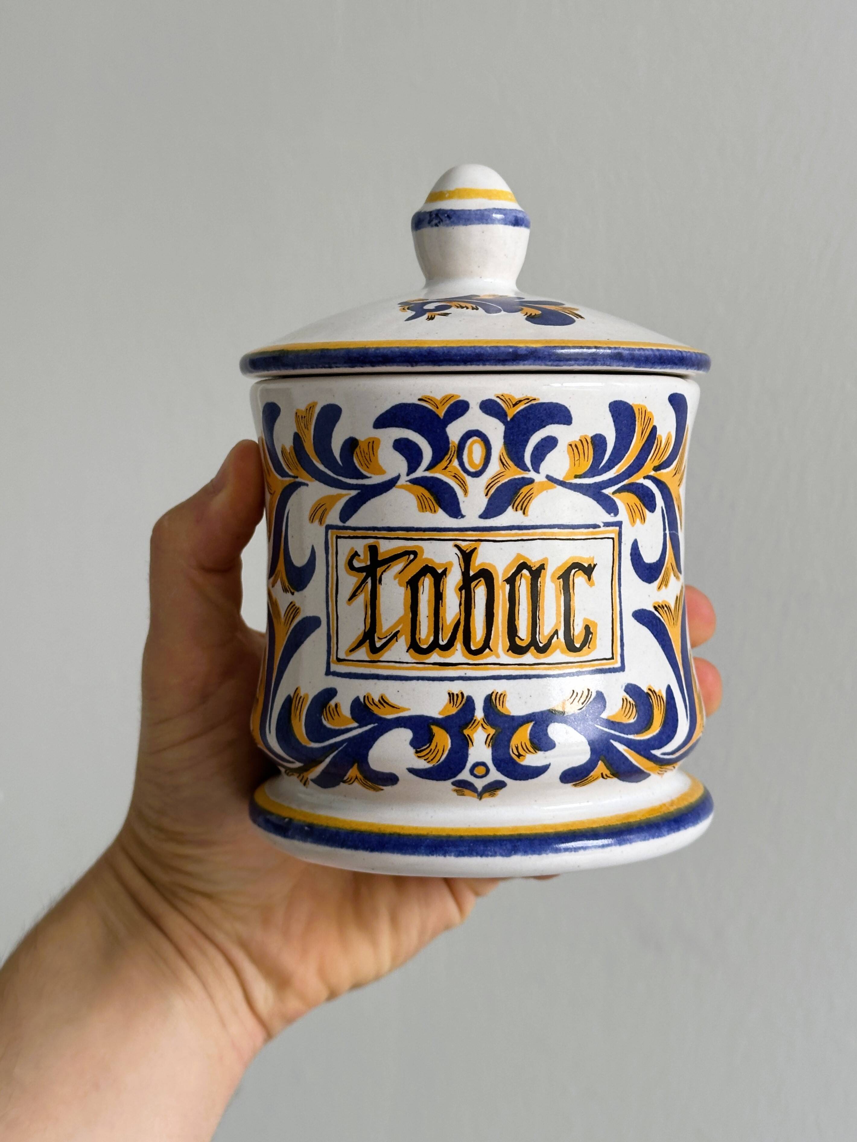 Hand-painted tobacco jar.