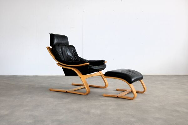 Fauteuil vintage avec ottoman   fauteuil   années 1970   suédois