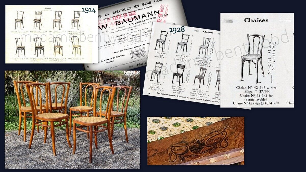 6 chaises Baumann n°42 1/2 années 20