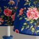 Pair of vintage blue ceramic lamps with Sanderson floral shades.
