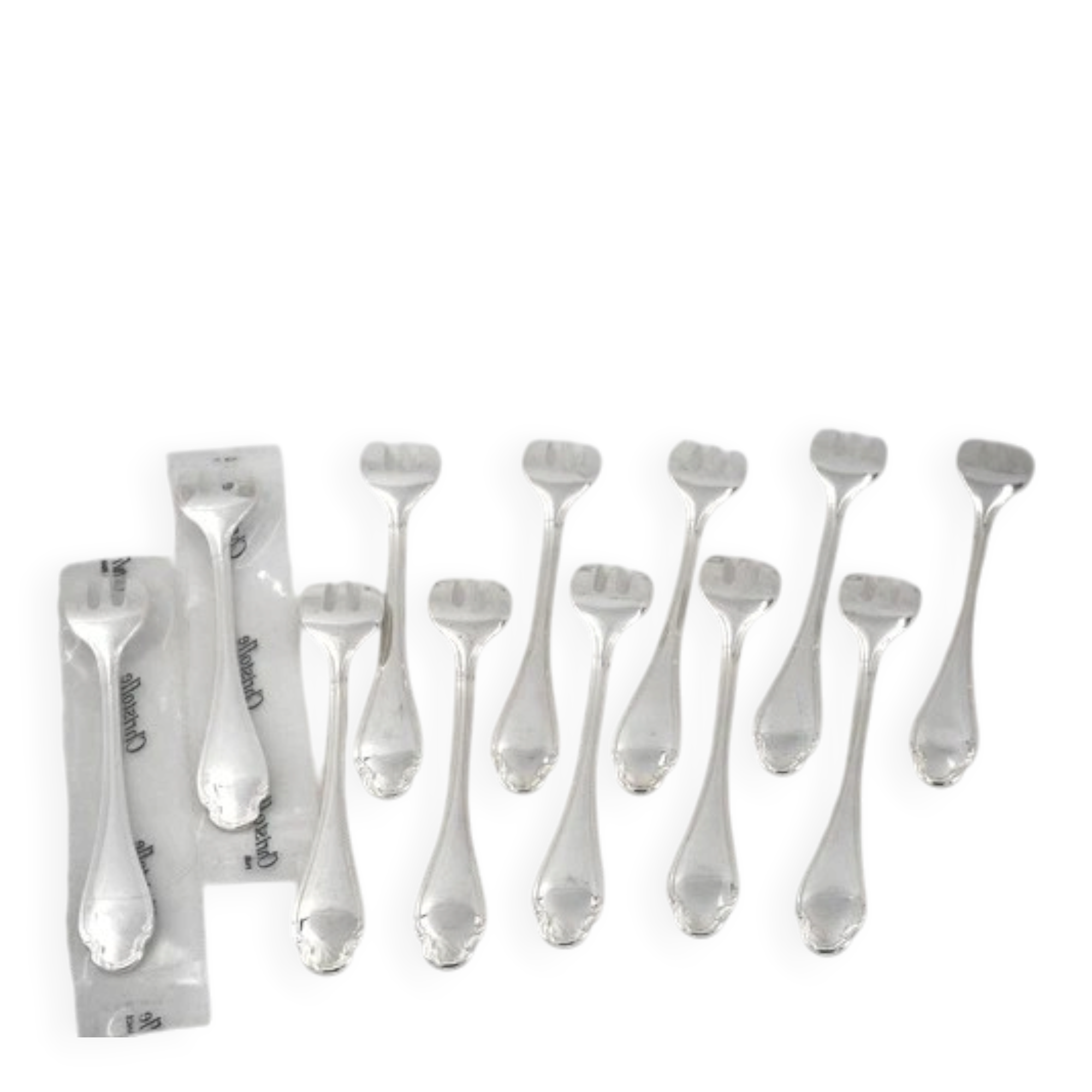 Christofle Pompadour, 12 oyster forks, silver-plated, perfect condition.