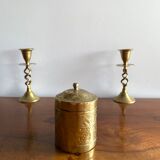 Old round box in chiseled brass