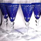 Cobalt blue patterned stem glass and frosted glass, 10x24cm