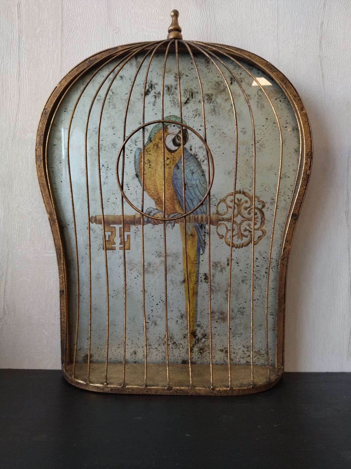 Vintage bird cage trompe-oeil painting