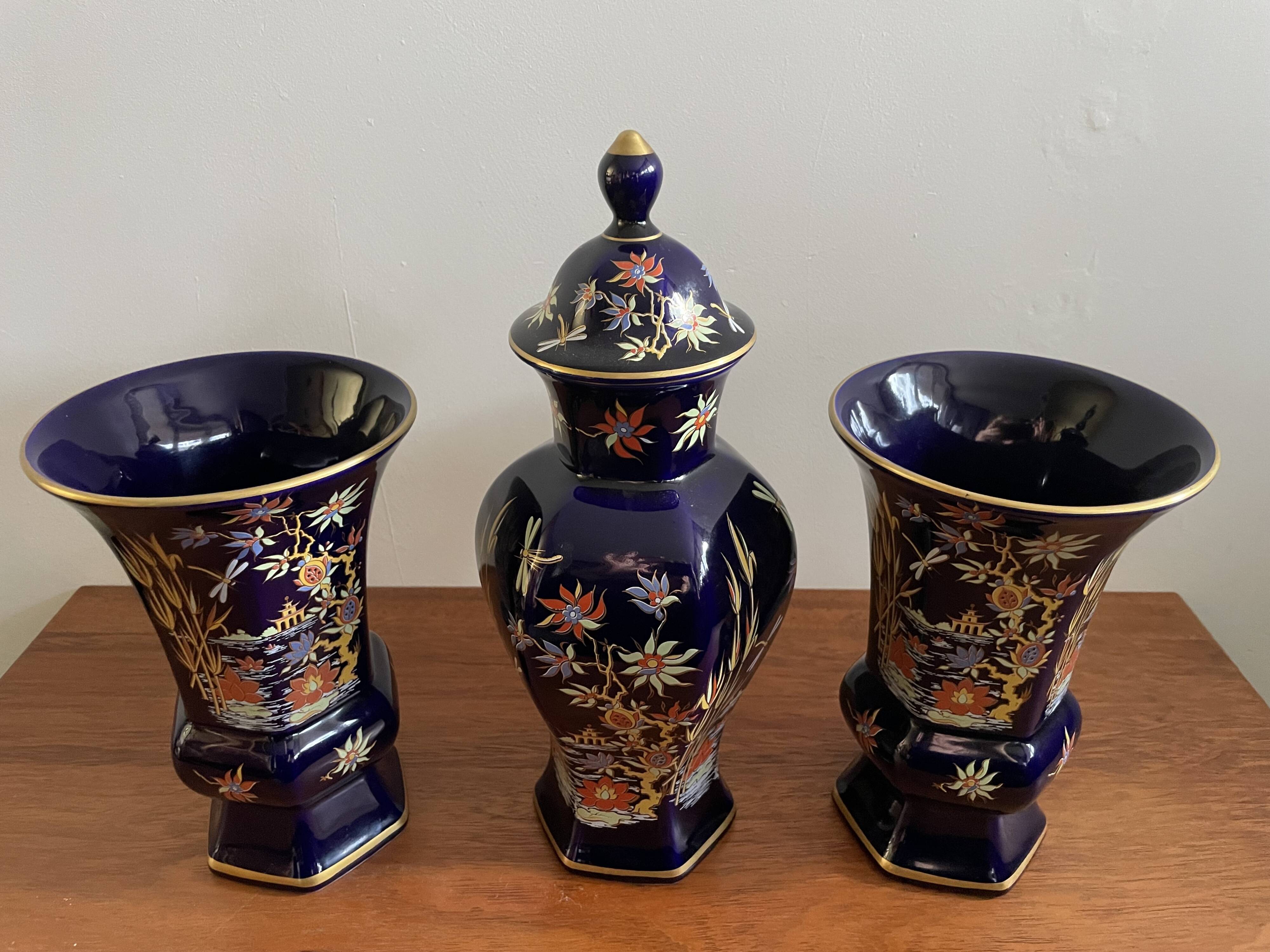 22K three piece set, Echt Cobalt Bareuter Bavaria Germany