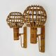 Pair of bamboo rattan lantern wall lights. 50s 60s