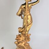 Naïade Lamp sculpture Art Nouveau in Golden Metal Signed by J.CAUSSE