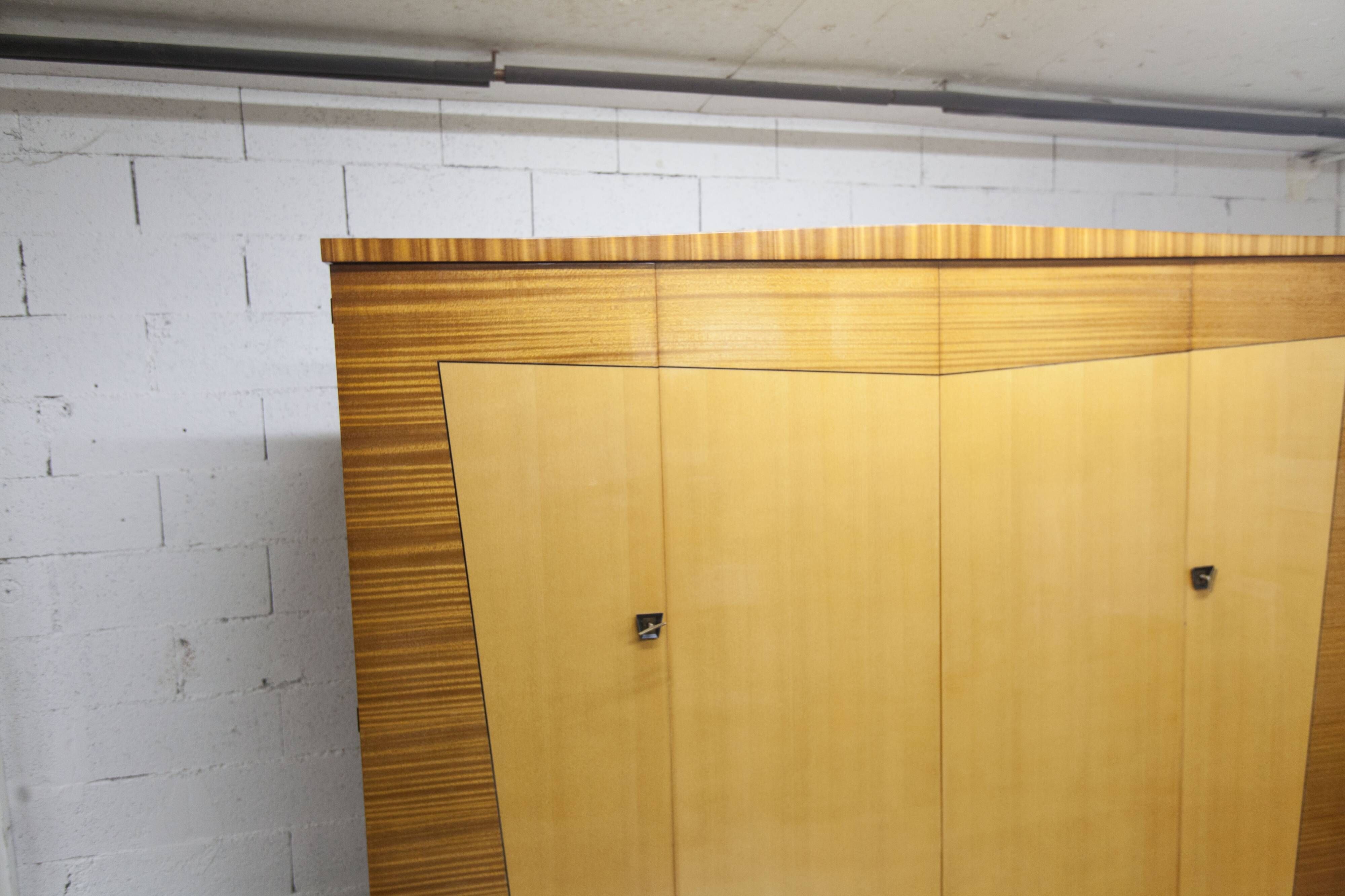 1960 Scandinavian wardrobe, atypical blond wood varnished, 4 doors 3