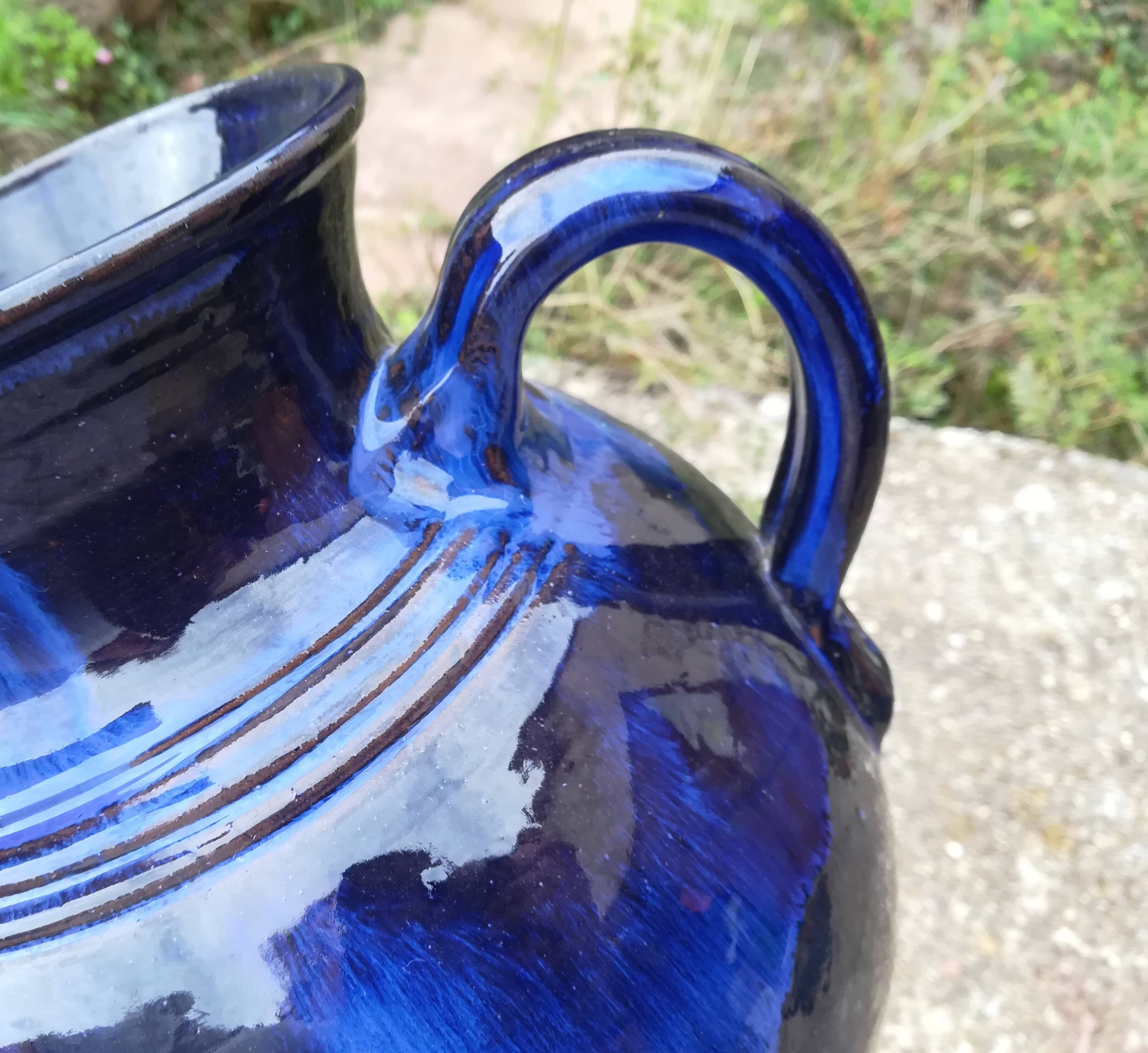 Pitcher in ceramic blue 5-litre varnished