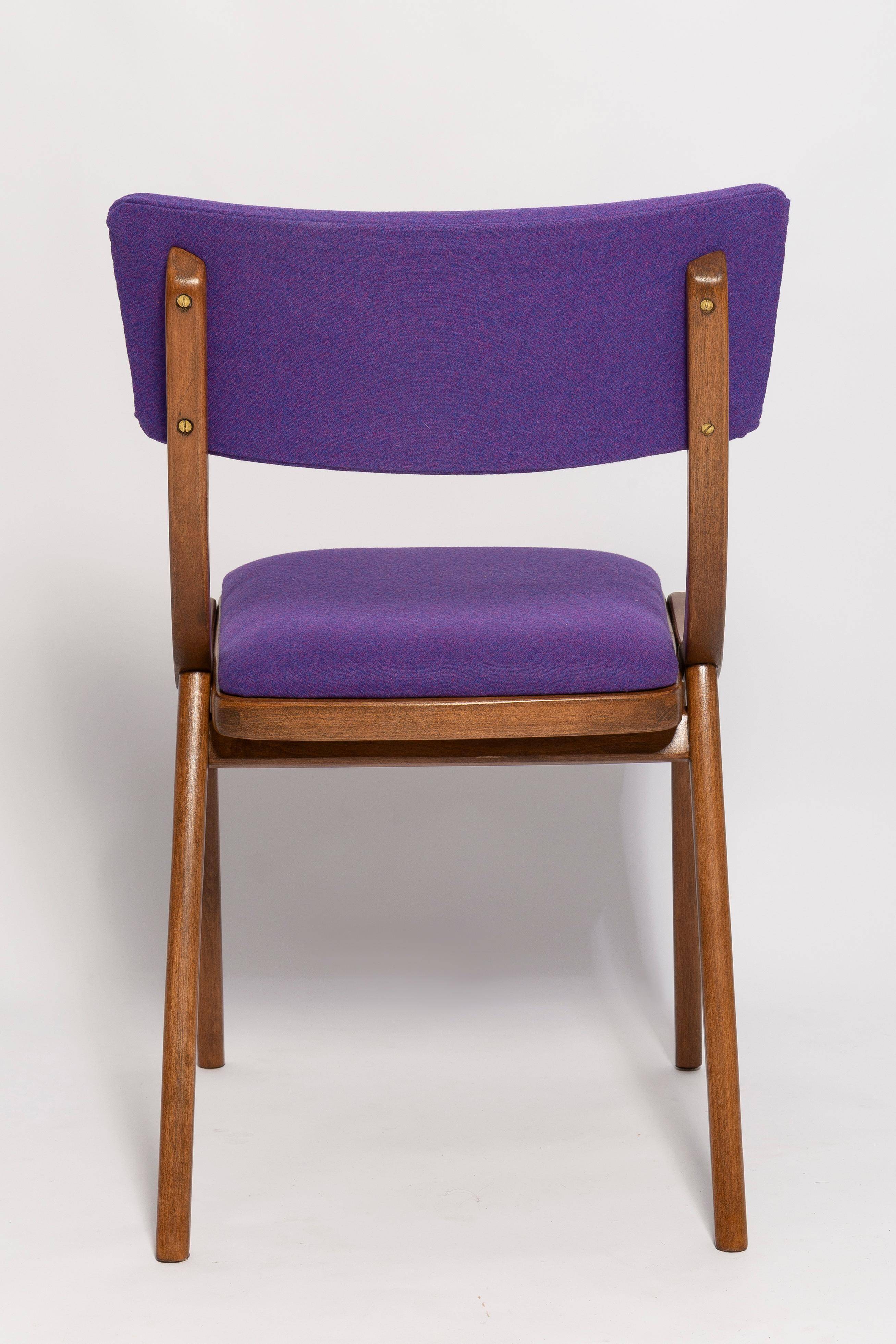 Mid-Century Modern Bumerang Chair, Purple Wool, Poland, 1960s