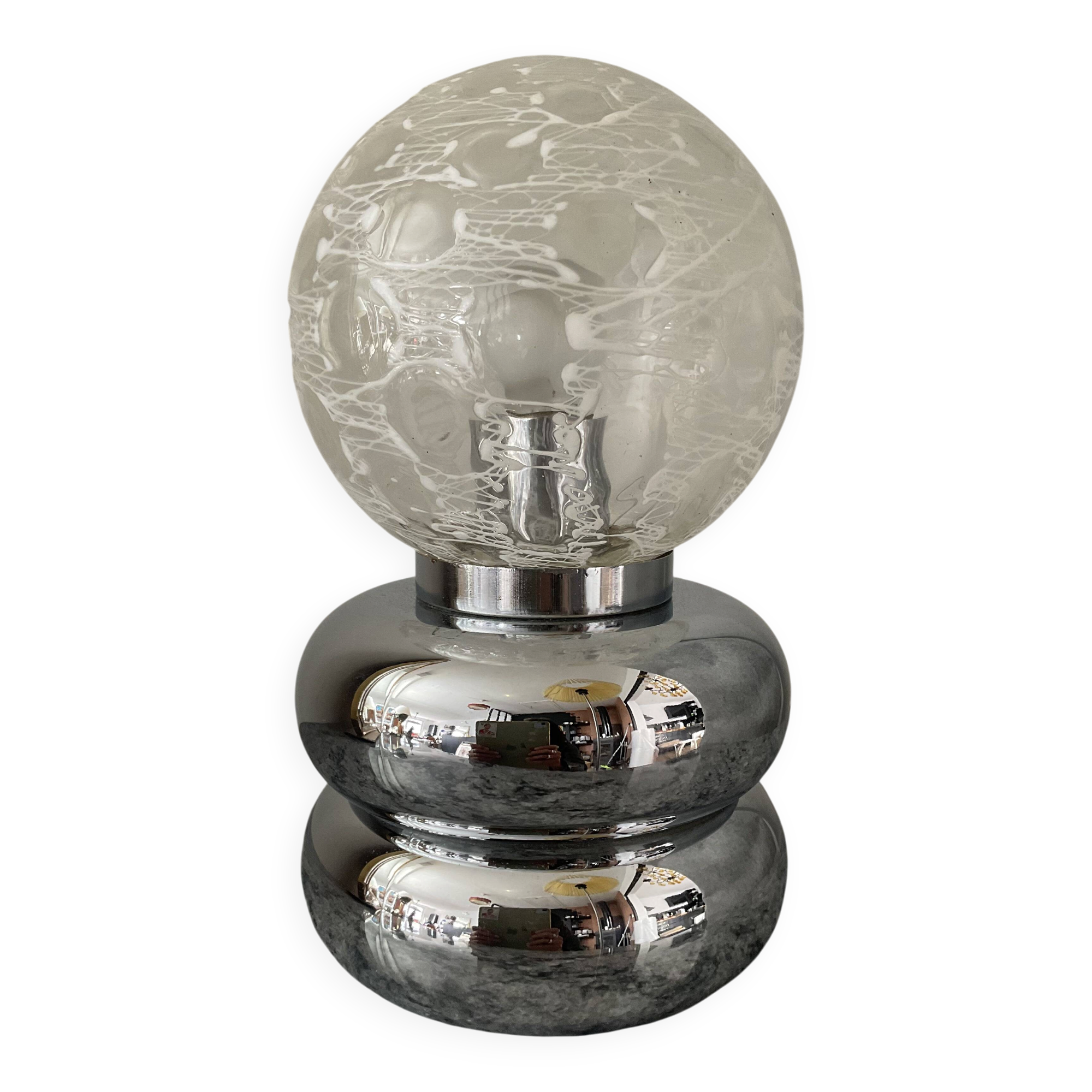 Space Age lamp in chrome metal and glass
