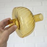 Large Vintage Rustic Wooden Chandelier Amber Glass shades Carved Wood 1980