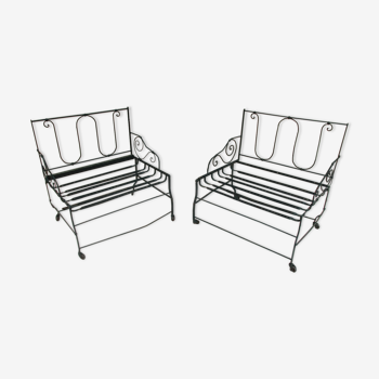 Pair of iron garden chairs forge
