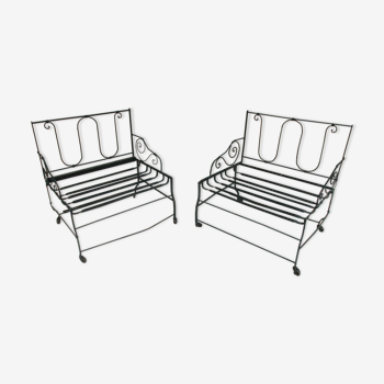 Paire de fauteuils de jardin en fer forgé