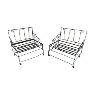 Pair of iron garden chairs forge