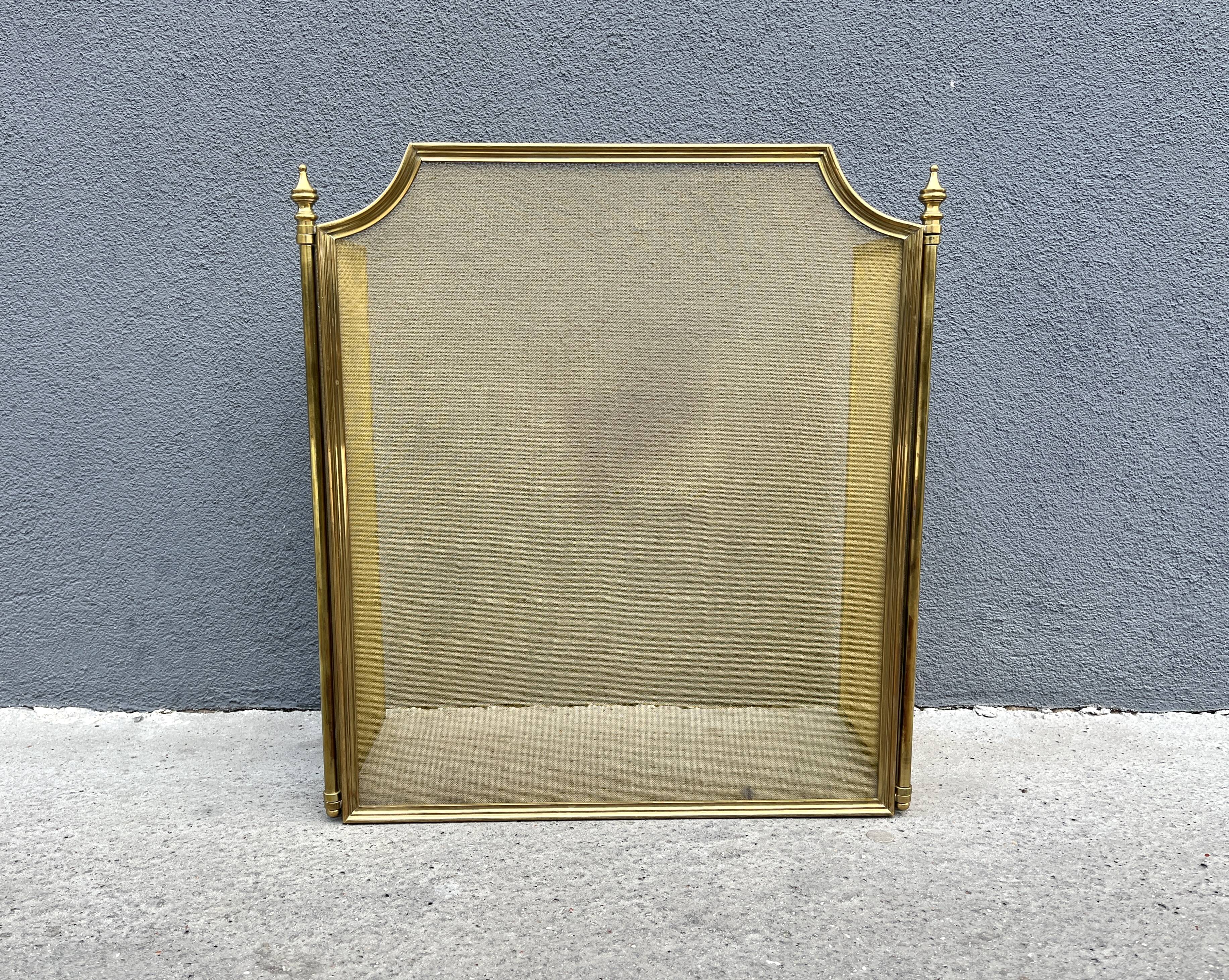 1930s brass fireplace screen, antique 3-panel spark guard