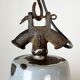 Industrial light grey enamel factory lamp with cast iron top, 1950s