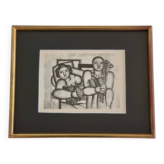 Fernand Léger, Reproduction typographique encadrée, cadre doré, 28 x 23 cm