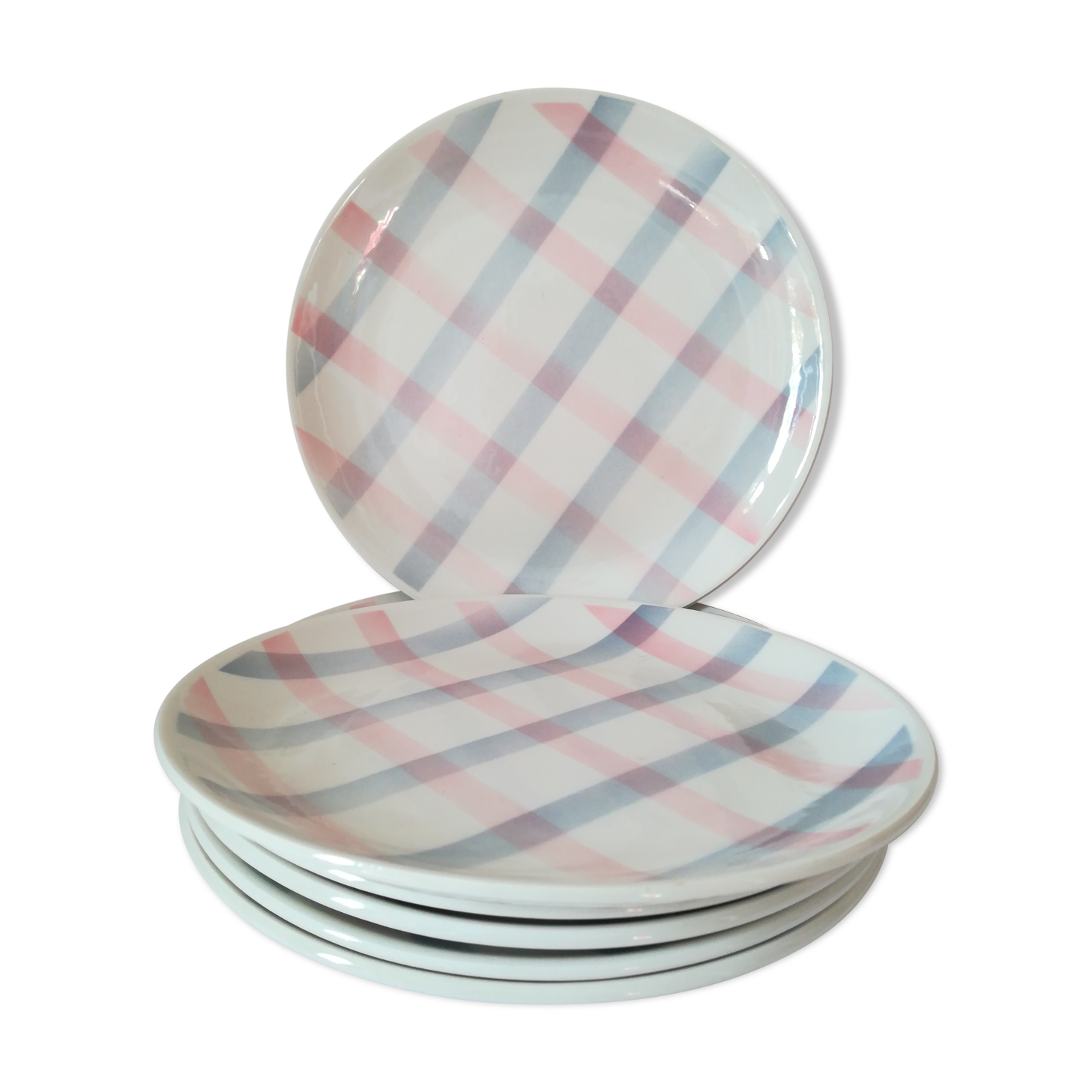 6 pink grid plates /parma Moulin des Wolves