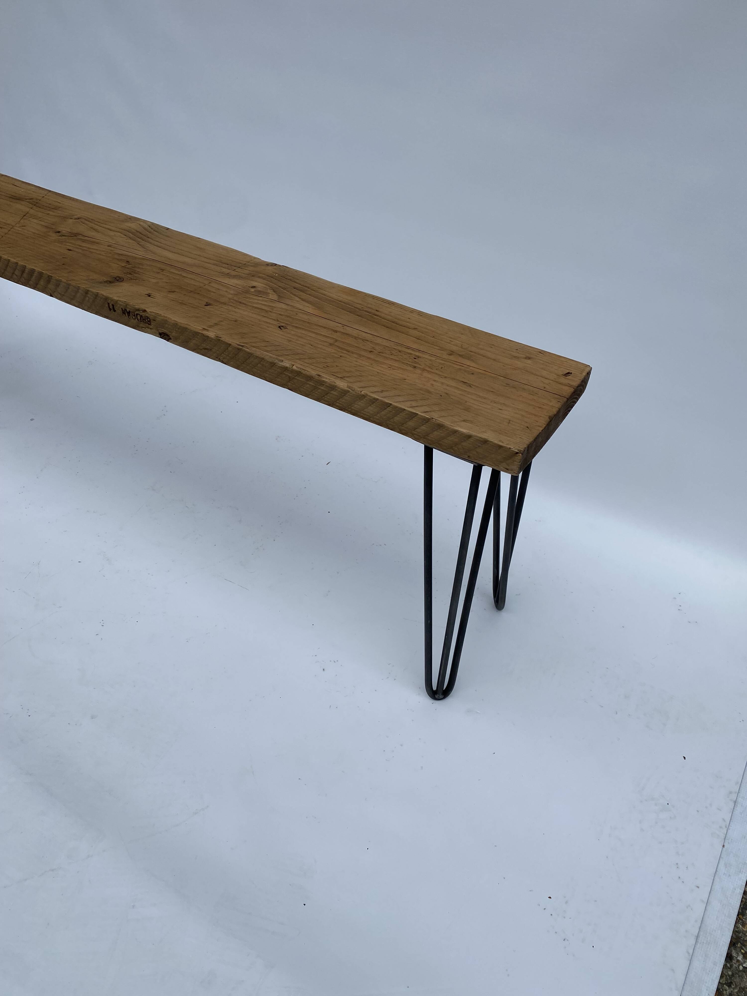 Industrial Bench Hairpin Legs Scaffolding Wood Midcentury Modern 1980s