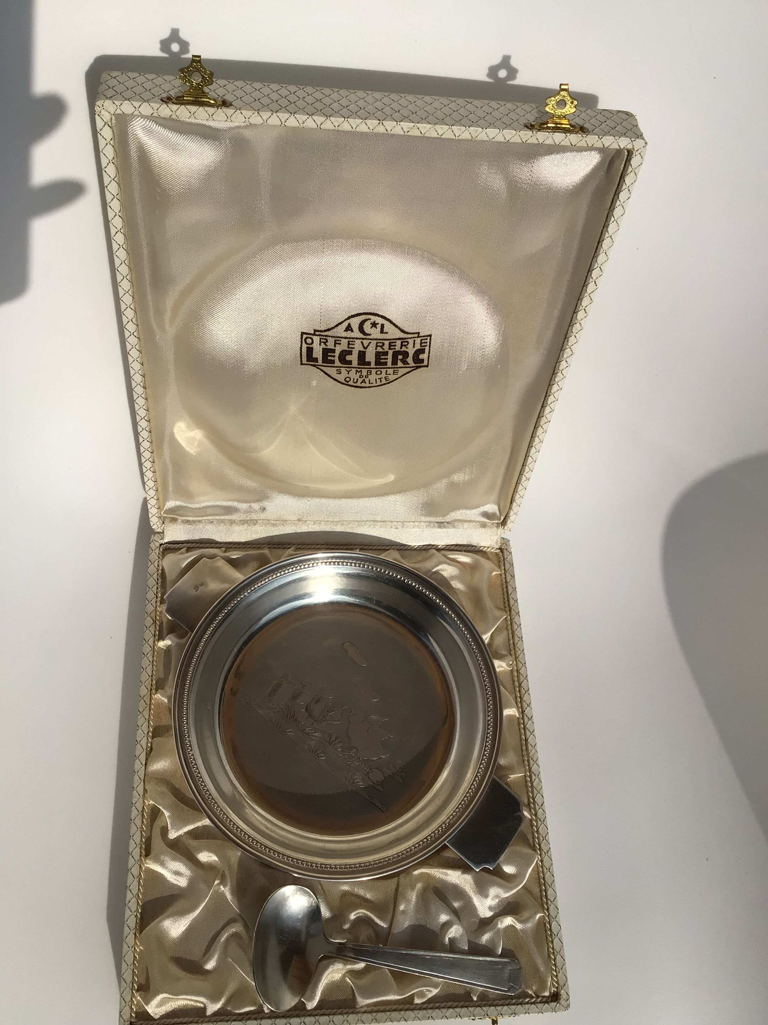 Baby plate silver metal spoon silver 30s