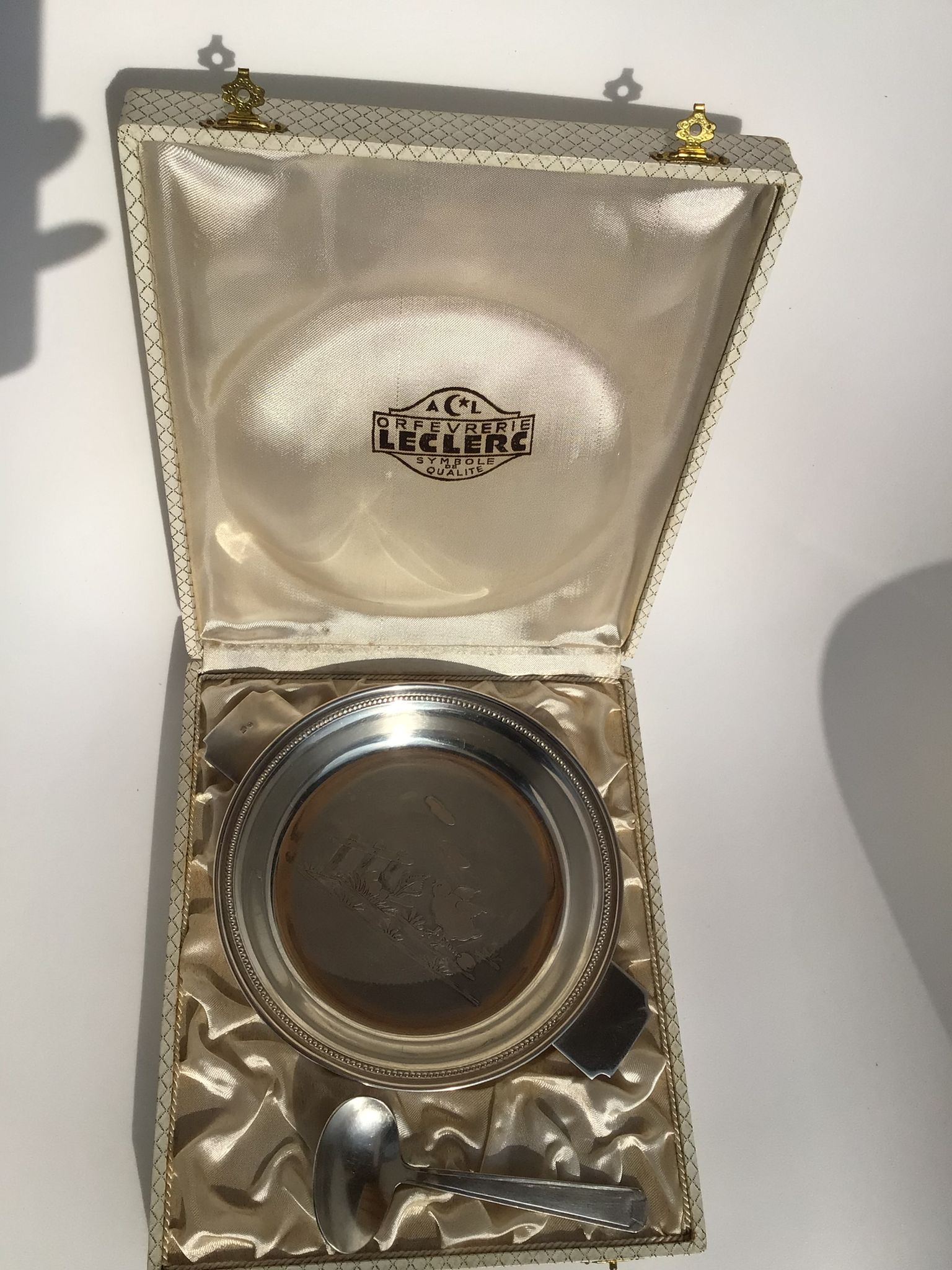 Baby plate silver metal spoon silver 30s