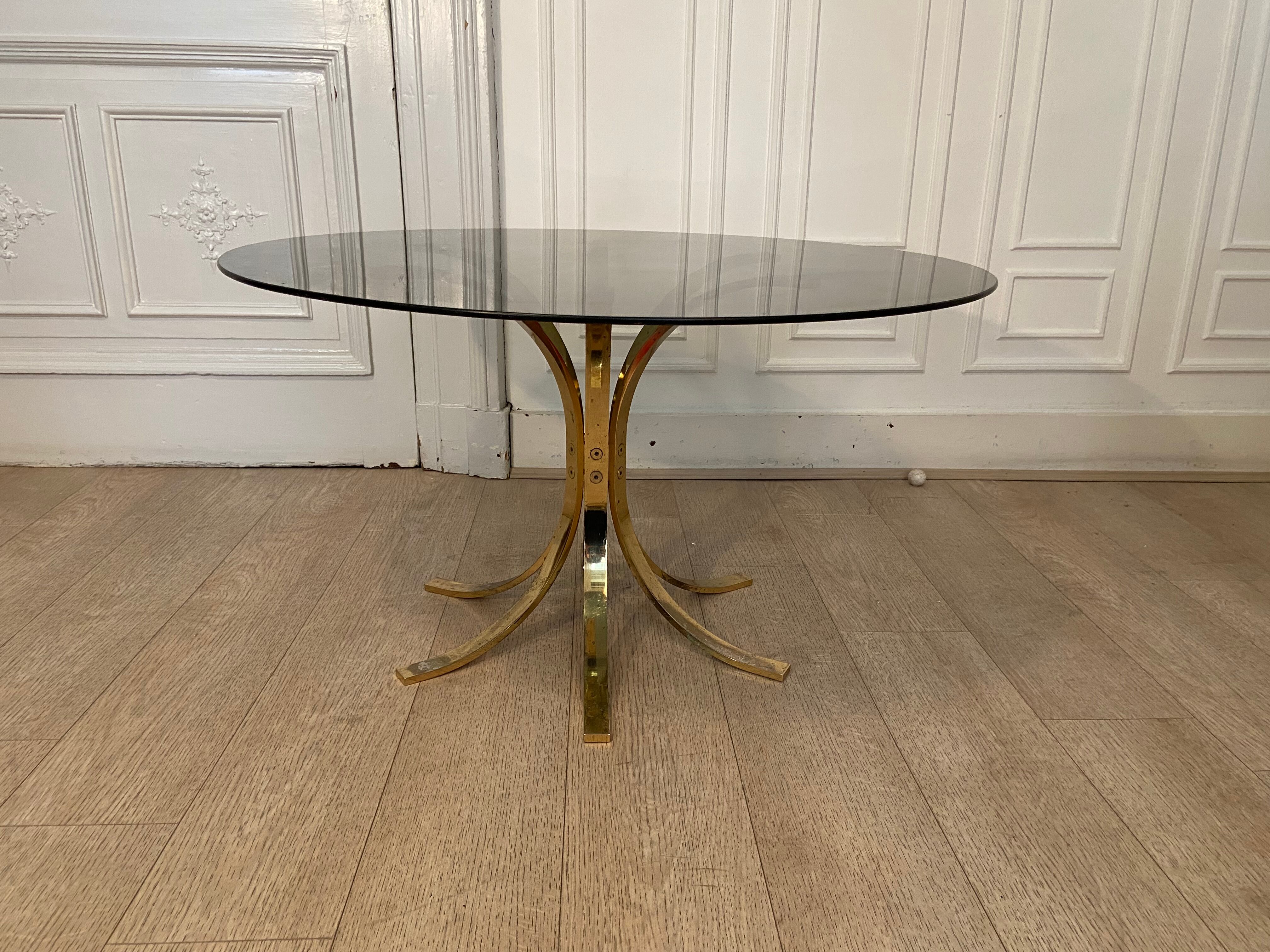 Brass coffee table and smoked glass, 1970s