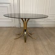 Table basse laiton et verre fumé, 1970s
