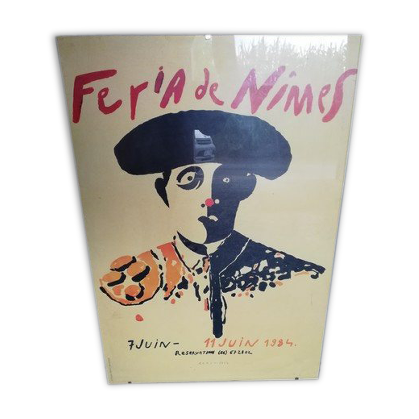 Poster Eduardo Arroyo feria Nimes 1984 under glass