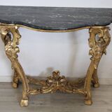 Giltwood antique console table with marble top, Italy 18th century